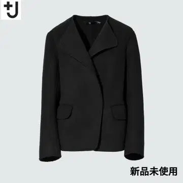 유니클로 +J 더블 페이스 노카라 자켓 L 블랙 여성용