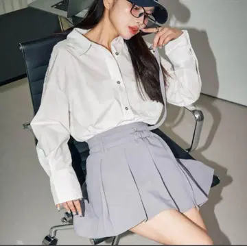 Darich 더블 벨트 플리츠 미니 스커트 GRY