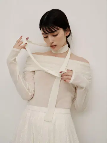 FRAY I.D 오프숄더 플로키 튤 상의
