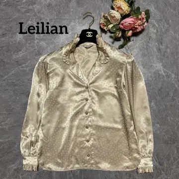 [ Leilian ] 베이지 프릴 새틴 셔츠 긴팔