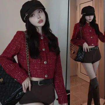 다리치 트위드 체크 숏 자켓