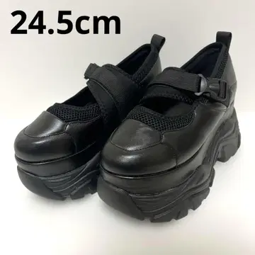 새상품 통굽 2단 볼륨 밑창 스니커즈 스트랩 블랙 24.5cm