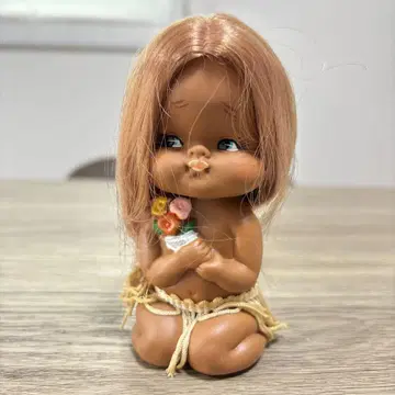 일본제 쇼와 레트로 하와이 밀색 여아 빈티지 앤티크 소프트 비닐 인형