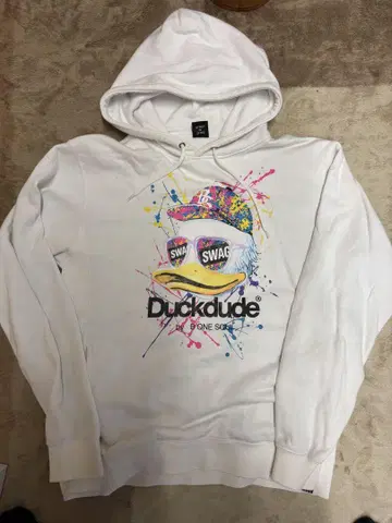 Duckdude 컬러풀 후드티 화이트 L 사이즈