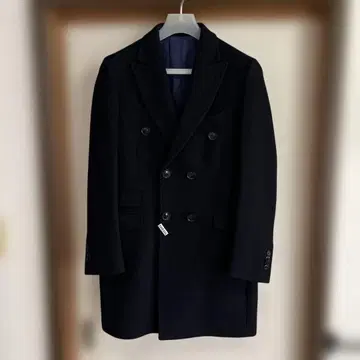 네이비 더블 브레스트 체스터 코트