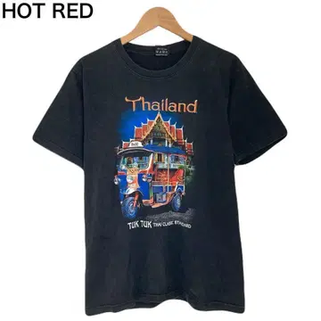 HOT RED 툭툭 프린트 태국 T셔츠 반팔 둥근넥 블랙