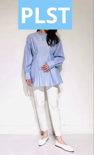 PLST 펄 버튼 페플럼 블라우스 블루 S