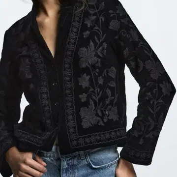 블랙 자수 벨벳 자켓 ZARA