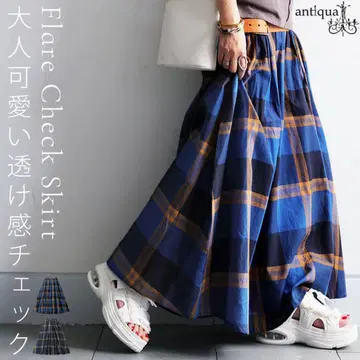 antiqua 안티카 체크 무늬 플레어 스커트