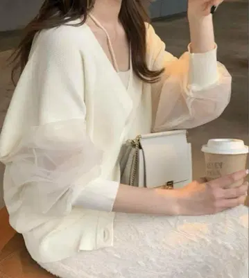 CAPRICIEUX LEMAGE 소매 시어 가디건 화이트