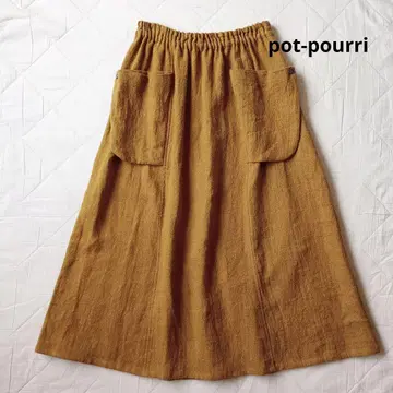 컨디션 최상 pot-pourri 포 울 린넨 플레어 스커트 종아리 기장