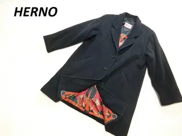 이탈리아제 헤르노 빈티지 안감 스카프 패턴 체스터 코트 블랙
