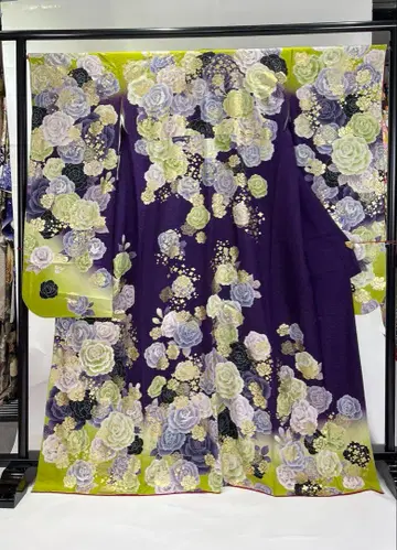 성인식 후리소데 순수 실크 보라색 x 장미