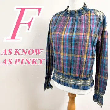 AS KNOW AS PINKY 체크 무늬 긴팔 블라우스 F 블루 핑크