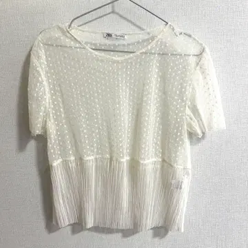 [ ZARA ] 도트 무늬 메쉬 반팔 상의