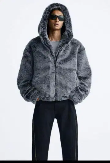 완판템 ZARA 자라 인조 모피 후디드 자켓 XL