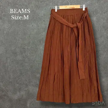 빔즈 BEAMS [ M ] 리브 니트 플리츠 롱 스커트 벨트 포함