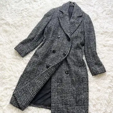 GU 더블 체스터 롱 코트 울 혼방 체크 무늬