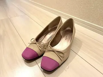 긴자 카네마츠 바이컬러 리본 펌프스 24cm