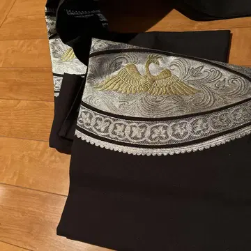 쇼와 레트로 블랙 학 자수 오비