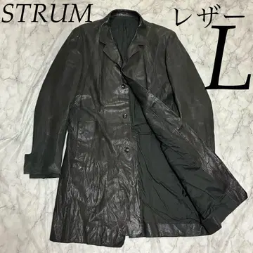 STRUM 가죽 천연 가죽 검정 블랙 코트 체스터 코트