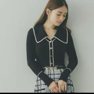 snidel 빅 칼라 크롭 니트 가디건