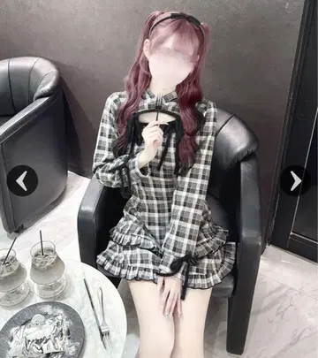 하니뮤 프릴 체크 후드티 원피스 XS