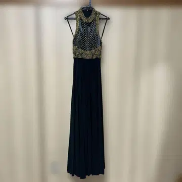 JOVANI 비즈 장식 하이넥 롱 드레스
