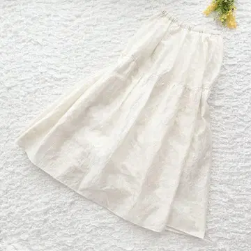 시루무린 플레어 롱 스커트 화이트 S 올 패턴 고급 허리밴딩
