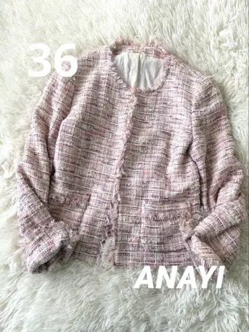 ANAYI 핑크 트위드 노카라 자켓 36 S 상당 성숙/러블리