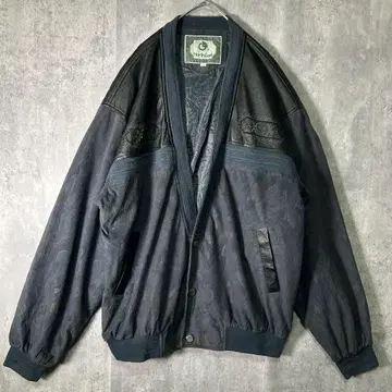 가죽 절개 가디건 올 패턴 자수 다크 그린 XL