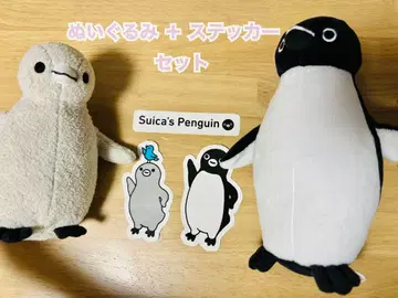 Suica 펭귄 봉제 인형 세트 + 스티커 세트