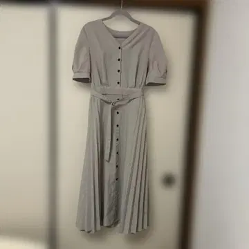 베이지 반팔 셔츠 원피스 100% 폴리에스테르