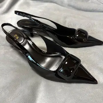새상품 [ ZARA ] 가죽 키튼힐 슬링백 슈즈 블랙