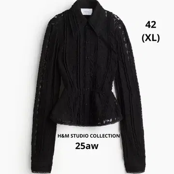 새상품 H&M STUDIO COLLECTION 블랙 레이스 긴팔 셔츠