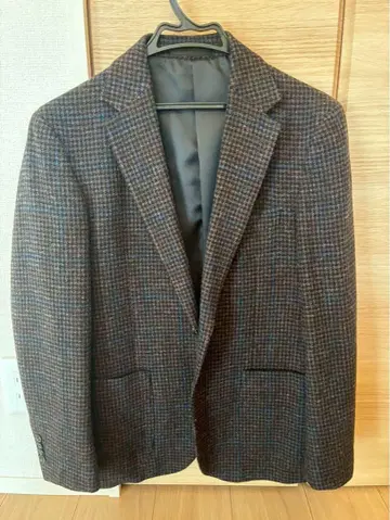 유나이티드 애로우즈 체크 무늬 테일러드 자켓 브라운