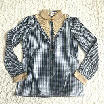 선간 여성 체크 무늬 긴팔 셔츠 블라우스 size 9 새상품 일본제
