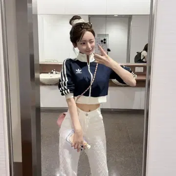 마미쨩 착용 adidas 저지 크롭 트랙 탑 블루 새상품
