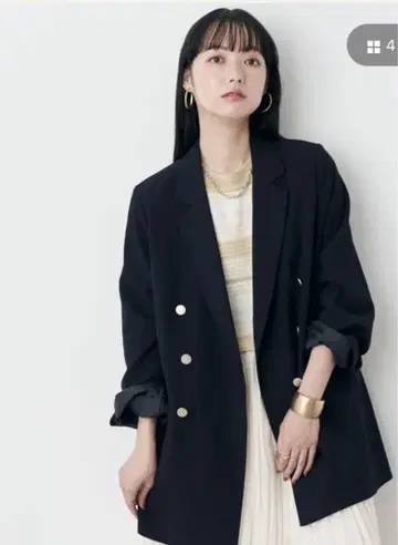 어스 뮤직&에코로 네이비 더블 버튼 테일러드 자켓