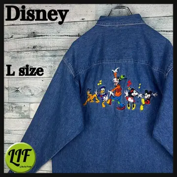 디즈니 90s 캐릭터 자수 미키 캐릭터 집결 데님 셔츠 5788