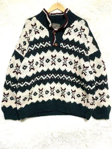 90s REY WEAR 올 패턴 에콰도르 니트 스웨터 빅 사이즈 버튼