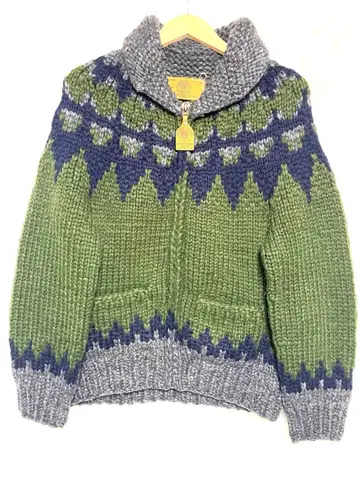 캐나디안 스웨터 코위찬 니트 노르딕 무늬 핸드 니트 캐나다제 그린