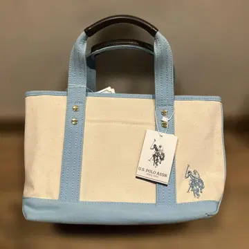 U.S. POLO ASSN. 토트백 베이지 스카이블루