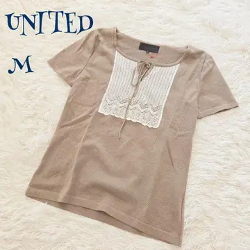 [언타이틀] 일본제 가슴 부분 레이스 리본 포함 티셔츠 M 내추럴