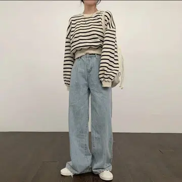 베이델리 BEIDELLI 하이웨스트 스카이 핀턱 와이드 데님 데님