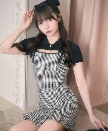 숏 볼레로 앙상블 깅엄 원피스