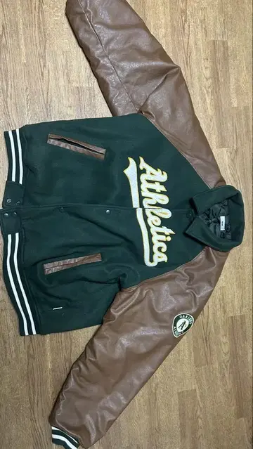 Oakland Athletics 바시티 자켓 다크 그린/브라운