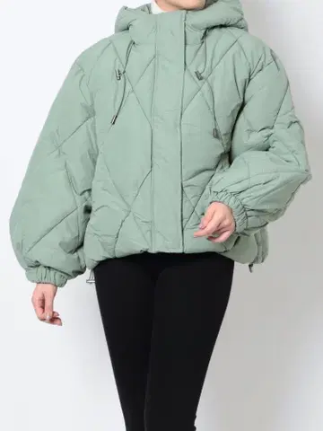 민트 그린 퀼팅 자켓 후드 부착