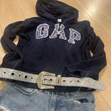 GAP 스팽글 지퍼 후드티 네이비 y2k 헤이세이 여자 헤이세이 갸루