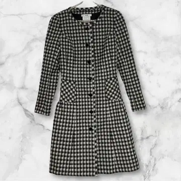 르네 Rene TISSUE 노카라 코트 A라인 체크 무늬 36
